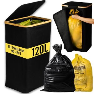 Deco haus® Poubelle (90-120 L) - Support pour sacs poubelle - Poubelle pour sacs poubelle - Poubelle avec couvercle - Système pour déchets de cuisine - Support robuste pour sac poubelle - NOIR